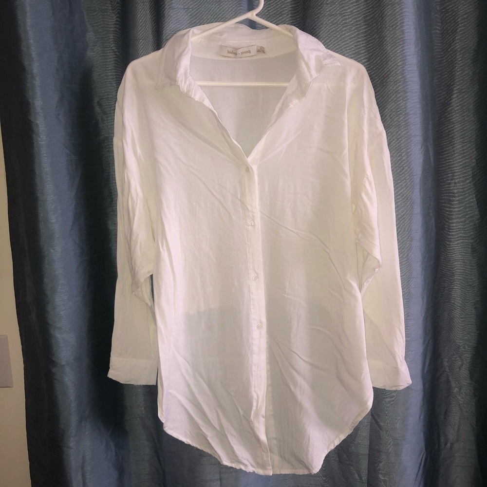 Bishop + Young -L- Crisp White Shirt elastic back- full sleeve- new or like new